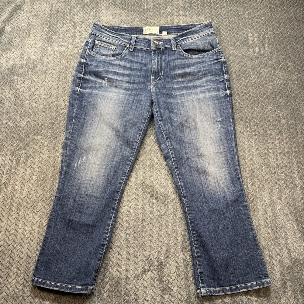 BKE Harper Crop Jeans Women's Sz 28 (32) Medium Wash Distressed Stretch Denim